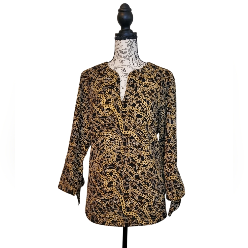 Michael Kors Chain Print Black and Gold Women's Top Size:M